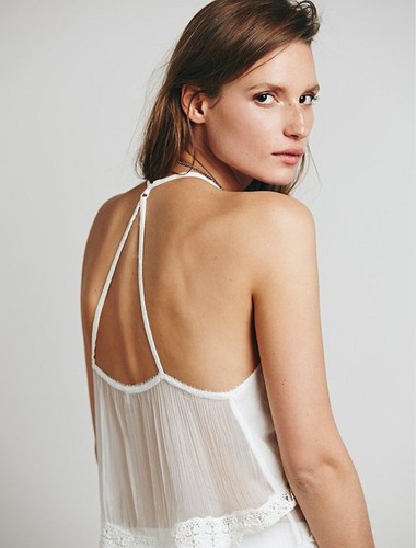 Blusa túnica Free People con tiras y volantes andrajosos en capas marfil transparente XS $228,00 - Imagen 4 de 12