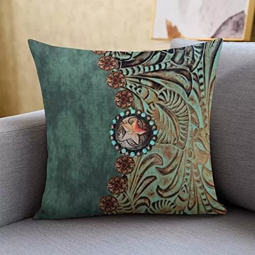 Green Primitive Print Throw Pillow Covers, 18x18