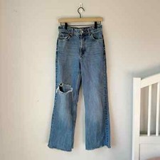 Zara Dark Wash Distressed 100 Cotton Rigid Denim Straight Raw Hem Size 4