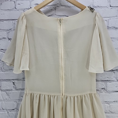 Vintage Dress Womens Sz S Small Cream Sheer Full Skirt Draft Neck Flaws - Picture 14 of 17