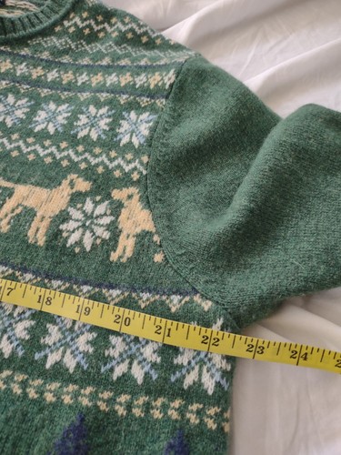Unisex Fair Isle Sweater Lambswool Blend Dog Green Size Large Crown & Ivy - Picture 4 of 6
