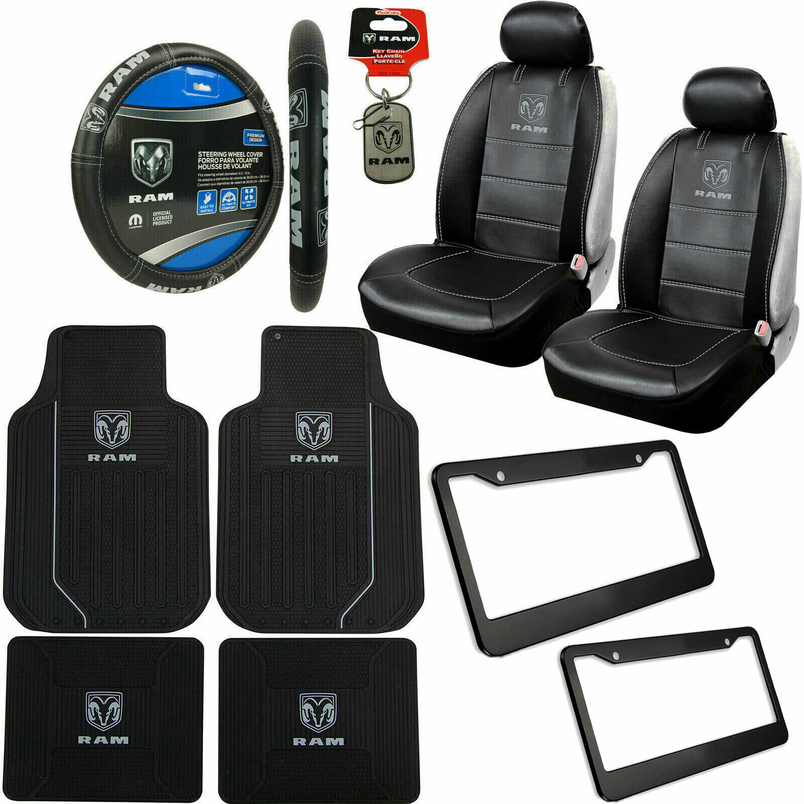 New FULL SET Dodge RAM Car Truck Seat Covers Floor Mats Steering Wheel Cover