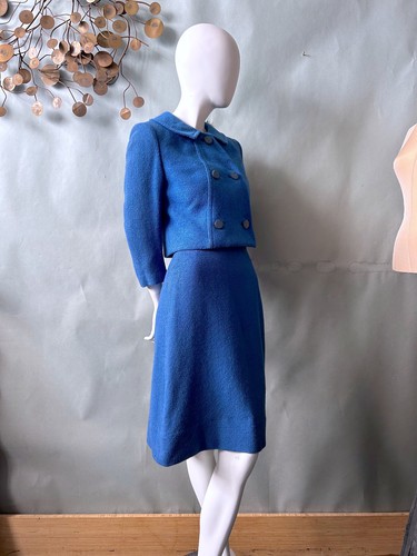 Vintage 1950s Skirt Suit Blue Wool BOYKOFF Lord & Taylor Maisel Wardrobe 60s - Picture 20 of 21