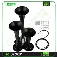 3 Trumpets Train Air Horn Kit Black for Truck/Car/SUV Loud Sound 12v/24V