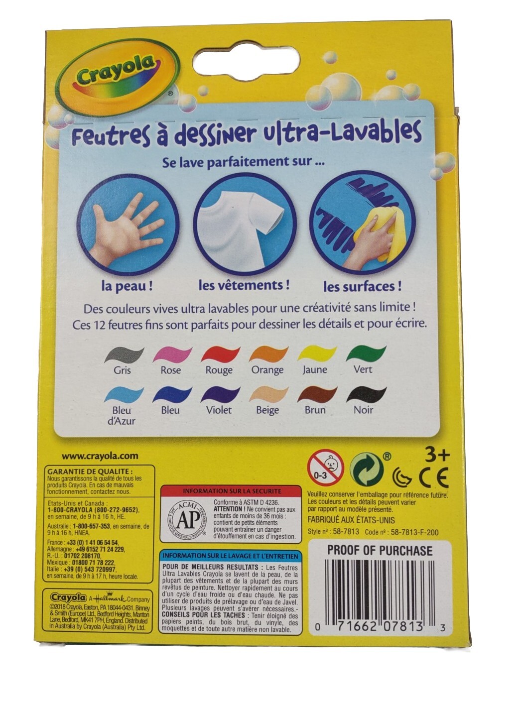 Crayola 12 Count Washable Markers Fine Point French Kids School Office Home