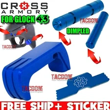 Cross Armory BLUE for GL0CK 43 DIMPLE Pins Extended Magazine Catch Slide Lock