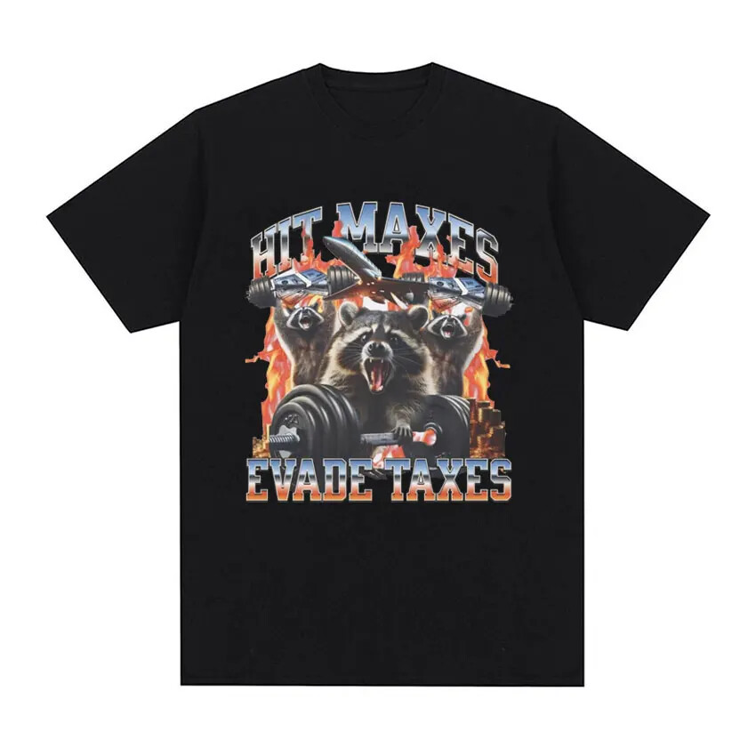 Hit Maxes Evade Taxes Meme T Shirt for Men Women Funny Raccoon Graphic T-shirts