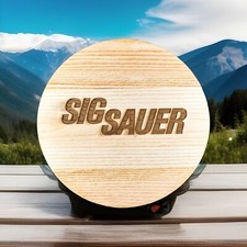Sig Saur Pistol Handgun Wood Sign 5x5 Round Made In USA Twin Logo