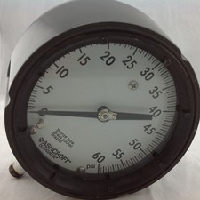 Ashcroft Gauge Bronze Tube Brass Socket Brazed 4 inch Face 0-60 PSI