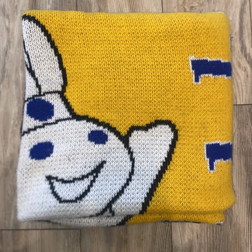 Vintage 2000 Pillsbury Doughboy Blue/Yellow/White Throw Blanket 58” x 60”