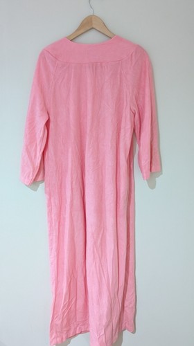 Vintage Velour Robe Womens Large Pink With Flower Embroidery Maxi House Coat - Picture 7 of 7
