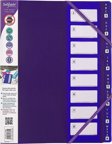 Snopake A4 8-Part FileLastic Duo Index Multi-Part File/Divider Elasticated 5 Pk - Picture 6 of 10