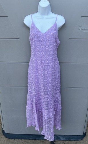 New Flora Bea Nyc Franzi Lavander Tiered Maxi Dress Spaghetti Straps Eyelet Sz M - 第 1/13 張圖片