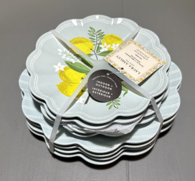 8pc Laura Ashley Blue/Green Lemon Melamine Salad & Dinner Plate