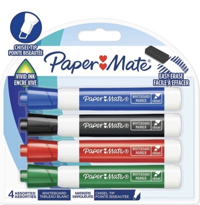 Paper Mate geruchsarme Whiteboardmarker, Keilspitze, verschiedene Tintenfarben, 4