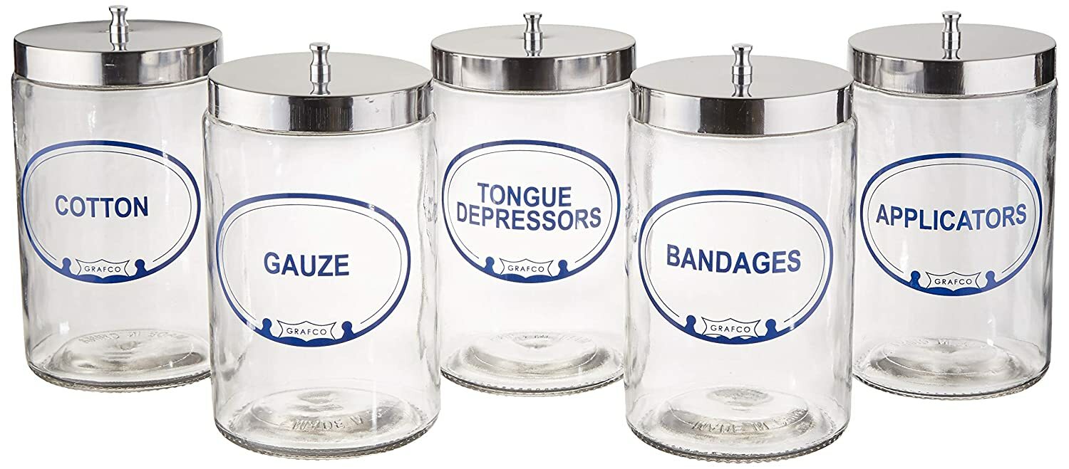 Grafco, Labeled Glass Sundry Jars with Stainless Steel Covers, NEW eBay