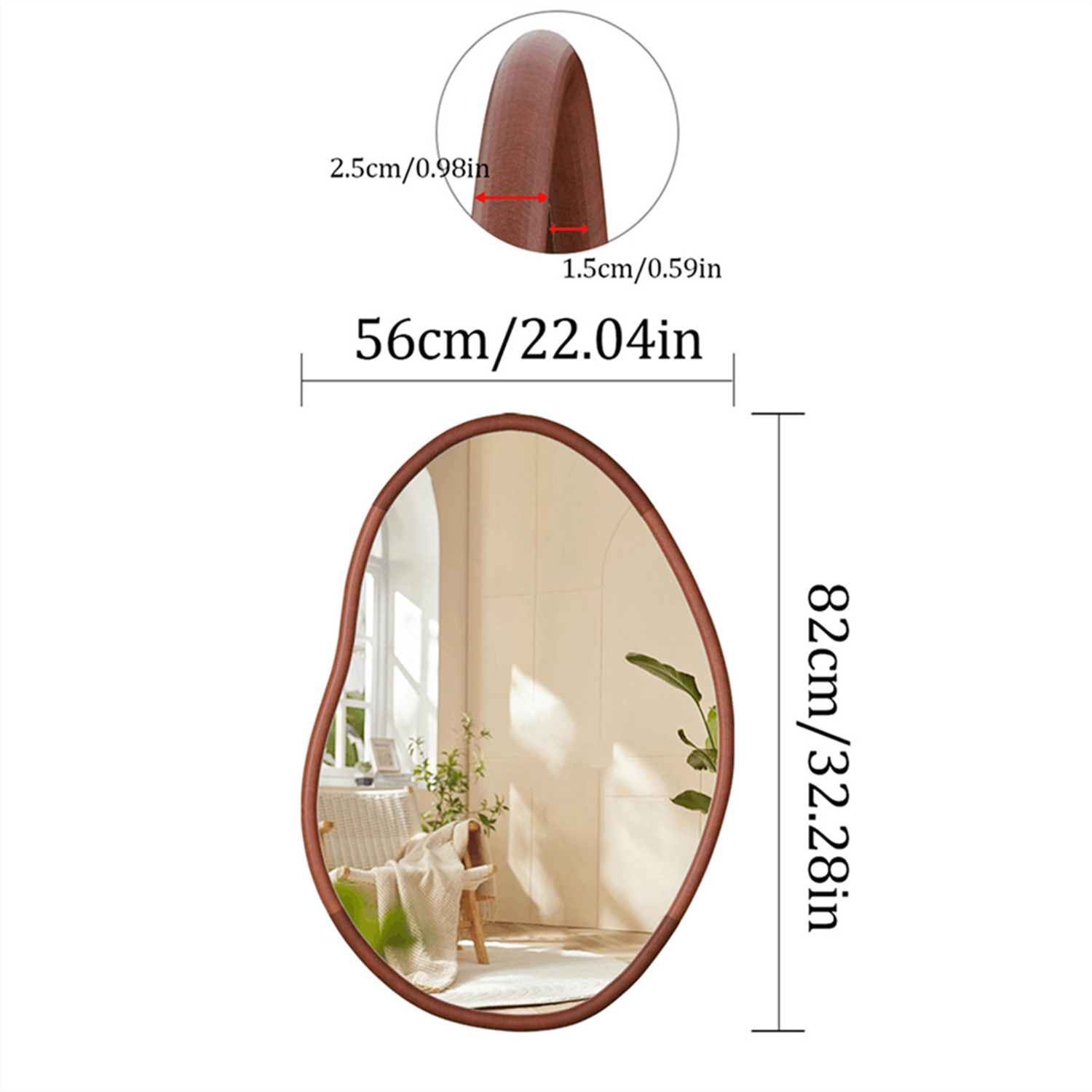 LUVODI Irregular Wall Mirror Brown Asymmetrical Mirror Modern Boho Wall