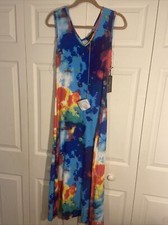 LOVE UNIVERSITY Tie Dye V-Neck Sleeveless Dress with Necklace Size Medium NWT