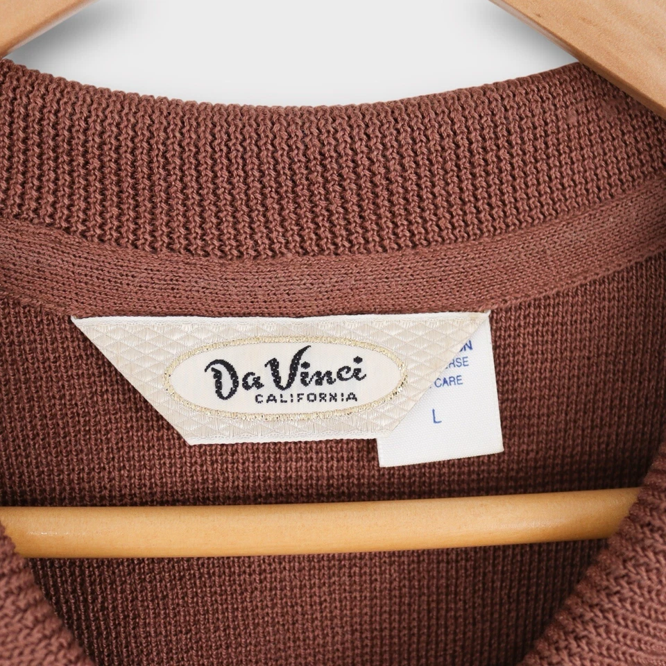 Camisa tejida vintage Da Vinci años 60 para hombre grande patrón azteca marrón con botones Foto 4 de 4