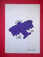 Keith Haring (Handmade) Drawing - painting on old paper signed & stamped
