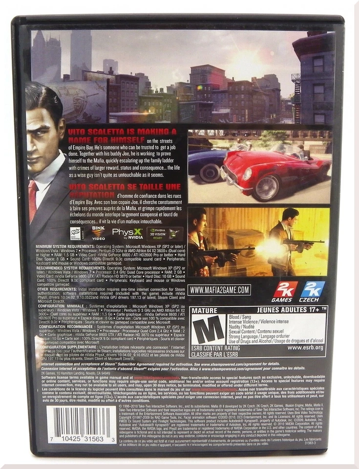 Videojuego Mafia II Gangster Acción Tiro PC DVD-ROM Por 2K Games 2010 Foto 2 de 4