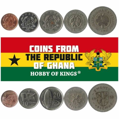 5 DIFFERENT COINS FROM GHANA. OLD AFRICAN CURRENCY - Afbeelding 1 van 3