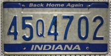 Indiana Nummernschild USA Kennzeichen US license plate Back Home Again 45 Q4 702