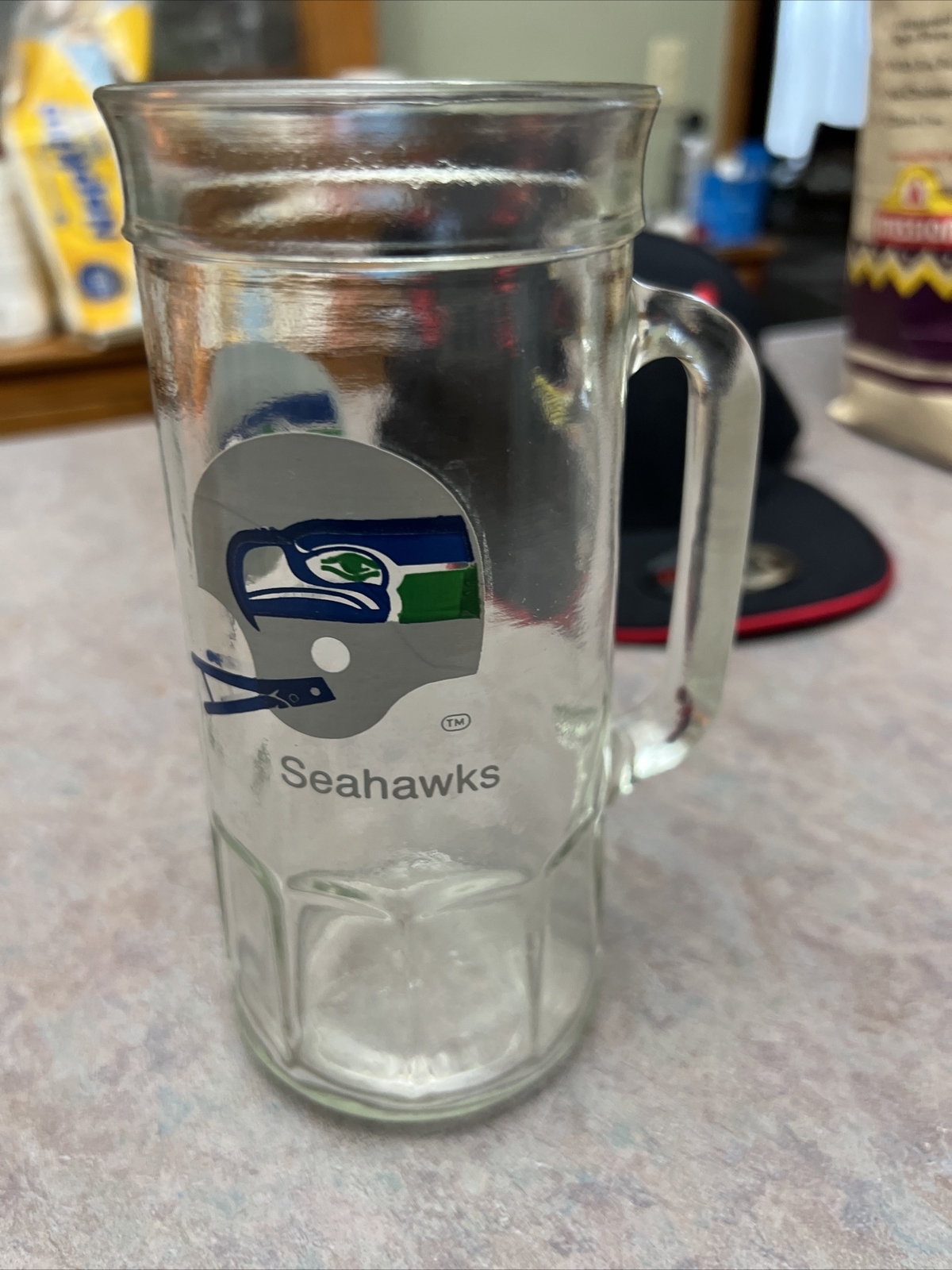 Seattle Seahawks Vintage Fisher Peanuts Glass Beer Mug