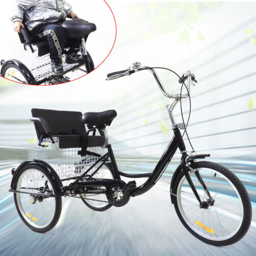 20'' Dreirad Single Speed 3 Räder Fahrrad für Erwachsene mit Kindersitz + Korb - Afbeelding 1 van 11
