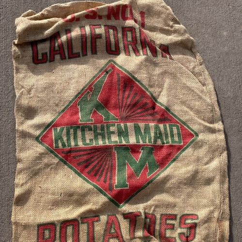 Vintage Burlap Sack Jute KITCHEN MAID Potatoes Peters & Son Wasco CA California - Picture 1 of 15