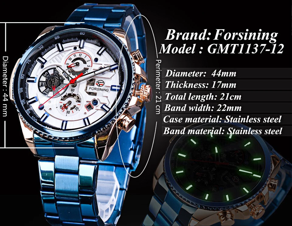 Reloj Pulsera Mecánico FORSINING Lujo Hombre Acero Impermeable Automático Cuerda Automática Foto 3 de 4