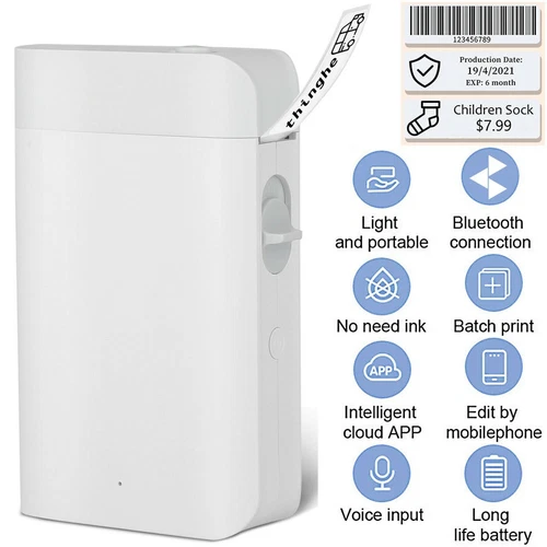 Label Maker Printer Thermal Bluetooth Wireless Mini Portable w/Thermal Paper