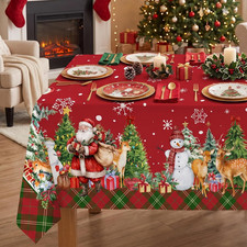 Christmas Tablecloth 54X54 Inch, Santa Claus Snowman Water Resistant Square Ta