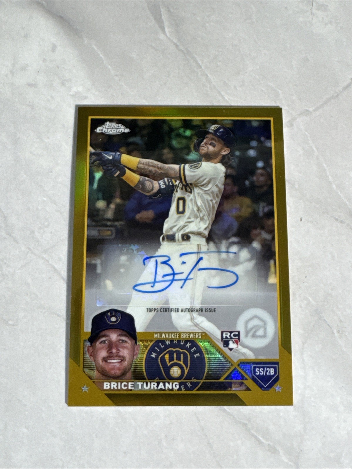 2023 Topps Chrome Update Autographs Gold Refractors Brice Turang RC Auto 38/50