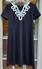 TALBOTS DRESS, Black A-Line, White Trim, Women's Small Petite, $99 NEW