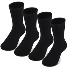 Kids Boys Crew Socks - 4 Pack Ribbed Towel Bottom Hiking Dress Large Black