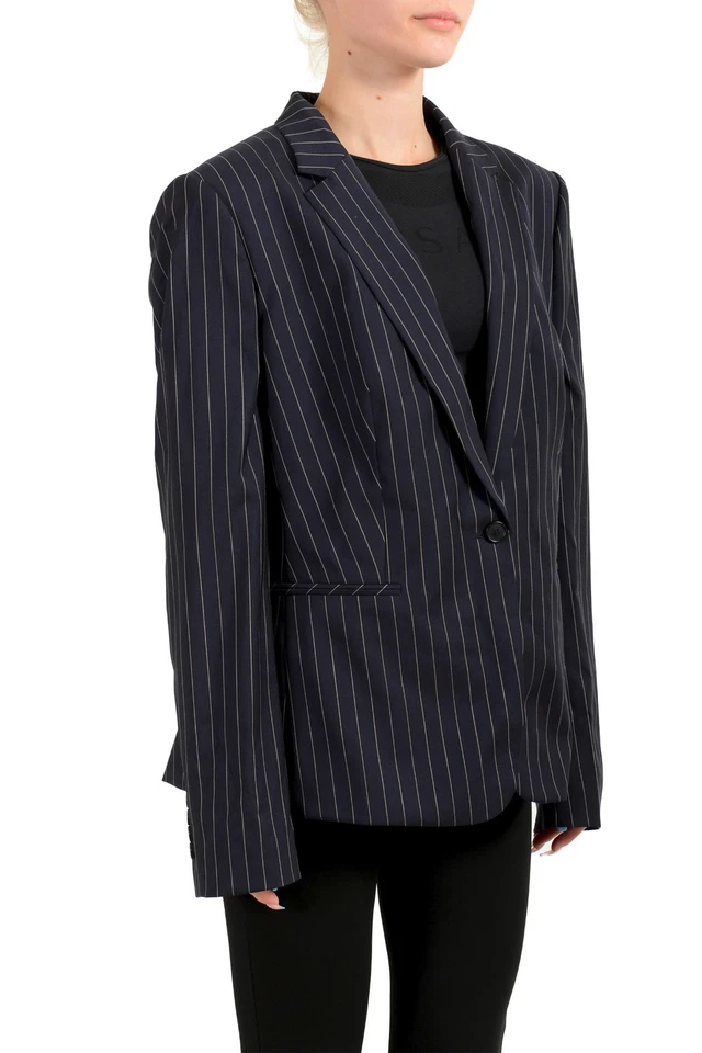 Blazer Hugo Boss Para Mujer "Jaxtina2" Lana Rayas Un Botón EE. UU. 16 IT 52 Foto 2 de 4