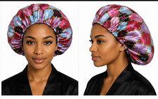Pink Satin Hair Bonnet for Women Soft Sleep Cap Hair Protection Elastic Band