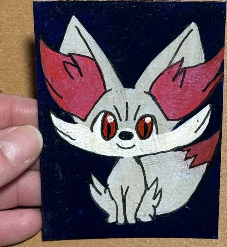 ACEO or miniature OOAK shiny Fennekin acrylic paint. 