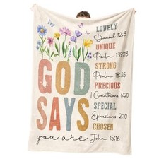 Christian Gifts for Women Birthday - Inspirational Floral Throw, 60"x50" Beige