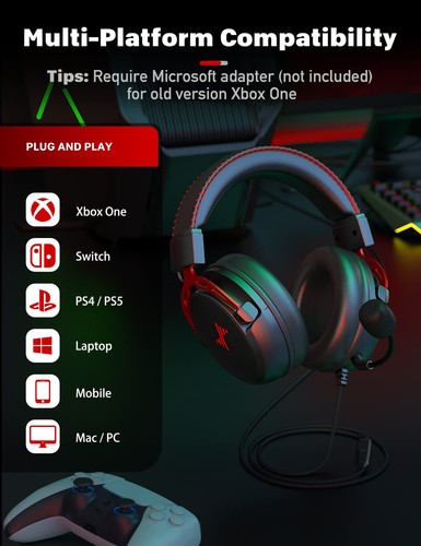 Gaming Headset for PS5 PS4 Xbox One Switch, Gaming Headphones with Microphone... - Picture 6 of 6
