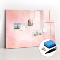 Glas Magnettafel KüChe BüRo Mit Marker Schwamm Magneten Rosa Marmor 100X70 Cm