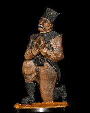 alte Zinnfigur betender Bergmann  Flachfigur bemalt Bergmannskrippe Heinz Reh