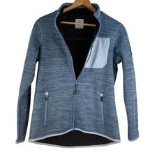 Ascend Women's Medium Blue Heathered Full Zip Fleece Jacket with Pockets Casual