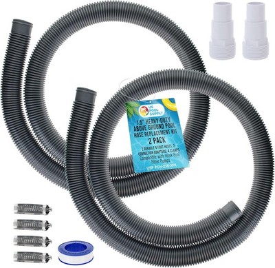 1.5'' Heavy-Duty Above Ground Pool Hose Replacement Kit - 2 Silver 6 Foot Hoses, 