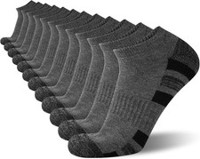 Mens Ankle Socks with Heel Tab Low Cut Thin Athletic 12 pairs black/grey
