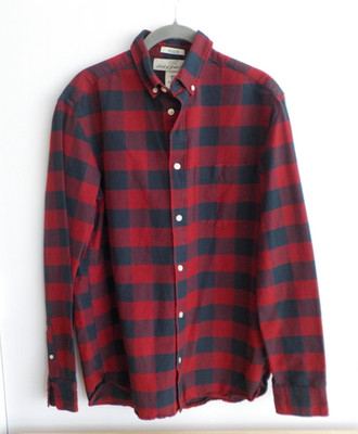 H&M LOGG Plaid Flannel Shirt - Button Up, Long Sleeve - Red/Navy - Medium (015)