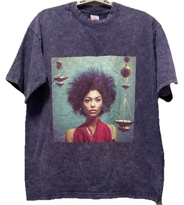 Artiemaster Small Purple Mineral Wash Graphic Tee Libra Zodiac Scales Astrology