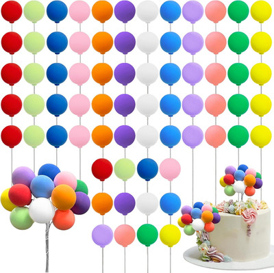 72 PCS Colorful Balloon Cake Topper round Mini Balloon Cupcake Toppers for Weddi