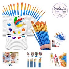 50Pcs Nylon Paint Brushes 12Pcs Paint Palettes 10 Sizes 6.5-7.5 Inch Kids
